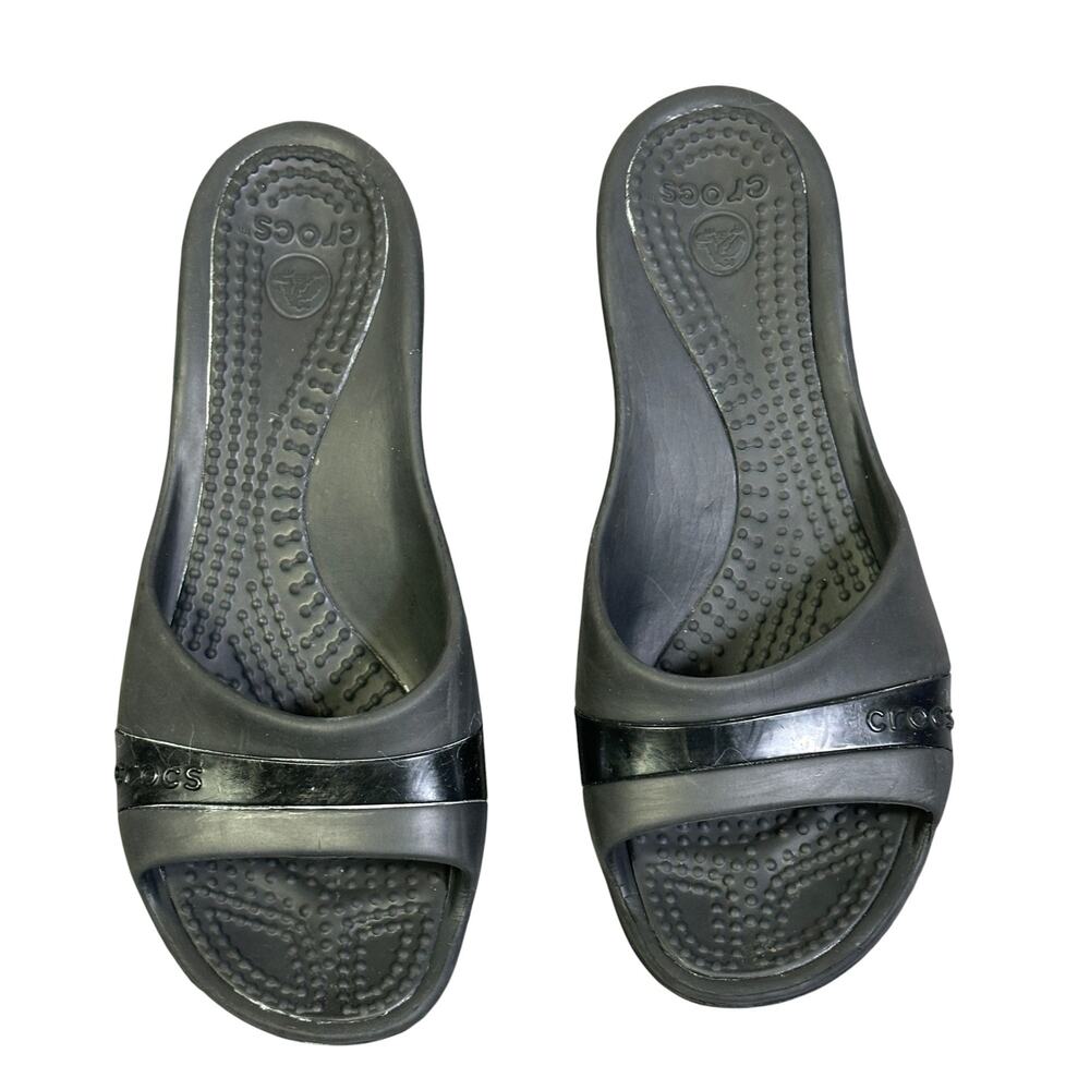Crocs Wedge Sandals Womens 8 Black Slip On Platform Open Toe Casual Minimalist
